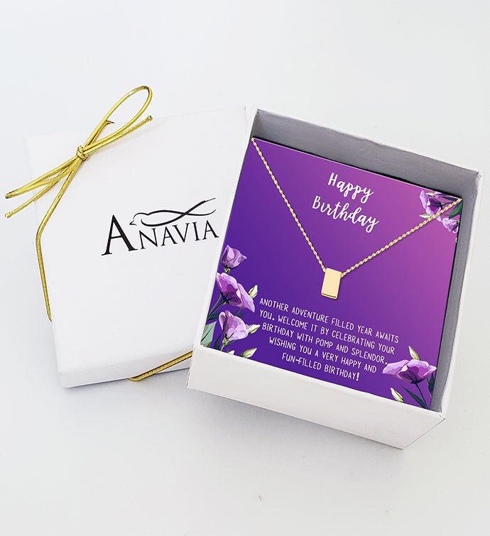 Dainty Cube Pendant Necklace With Happy Birthday Card And Gift Box